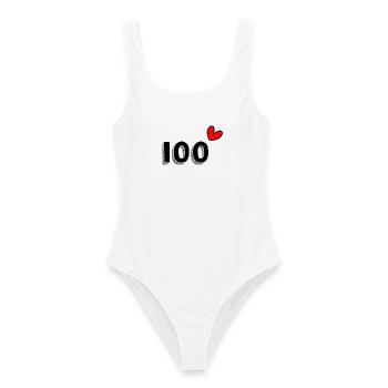 100. 100 JAHRE. 100-JÄHRIGES JUBILÄUM. GEBURTSTAG 100 - Frauen Badeanzug - Weiß - Vorne - AI Model Female 172 dark (172cm)