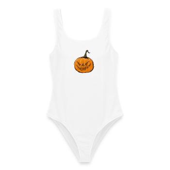 Halloween Horror Kürbis - Frauen Badeanzug - Weiß - Vorne - AI Model Female 172 dark (172cm)