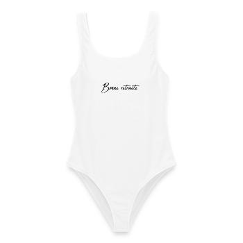 RETIREMENT. RETIREMENT. RETIRED. HAPPY RETIREMENT - Women's Swimsuit - white - Front - AI Model Female 172 dark (172cm)