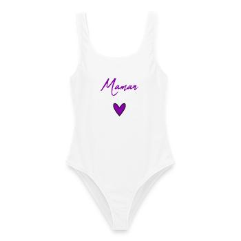 HAPPY BIRTHDAY. HEART. HAPPY MOTHER'S DAY. MOM. FEAST - Women's Swimsuit - white - Front - AI Model Female 172 dark (172cm)