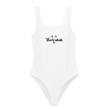 RETIREMENT. RETIREMENT. RETIRED. HAPPY RETIREMENT - Women's Swimsuit - white - Front - AI Model Female 172 dark (172cm)