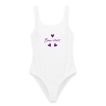 RETIREMENT. RETIREMENT. RETIRED. HAPPY RETIREMENT - Women's Swimsuit - white - Front - AI Model Female 172 dark (172cm)