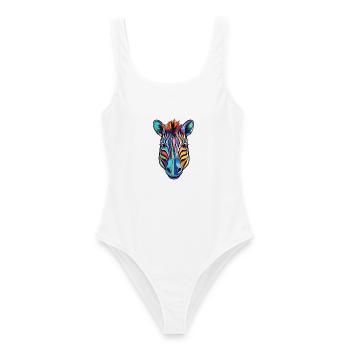 Zebra Buntes Aquarell Tier Haustier Illustration - Frauen Badeanzug - Weiß - Vorne - AI Model Female 172 dark (172cm)