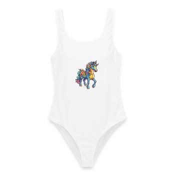 Einhorn Buntes Aquarell Cartoon Kawaii Tier - Frauen Badeanzug - Weiß - Vorne - AI Model Female 172 dark (172cm)