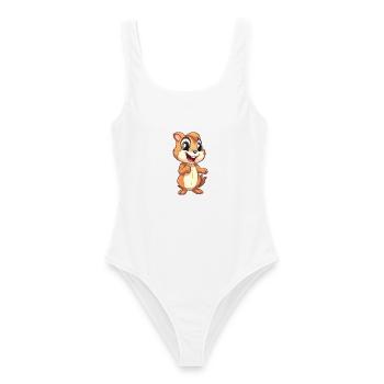 Streifenhörnchen-Karikatur-Kawaii-Aquarell-Illustration - Frauen Badeanzug - Weiß - Vorne - AI Model Female 172 dark (172cm)