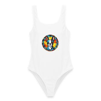 Boston Terrier Hunderasse Buntglas Bunt Wa - Frauen Badeanzug - Weiß - Vorne - AI Model Female 172 dark (172cm)