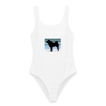 Finnischer Spitz Hundeliebhaber Silhouette Vintage Sonnenuntergang - Frauen Badeanzug - Weiß - Vorne - AI Model Female 172 dark (172cm)
