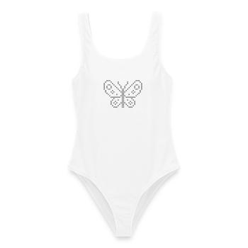 Cross stitch BUTTERFLY black - Women's Swimsuit - white - Front - AI Model Female 172 dark (172cm)
