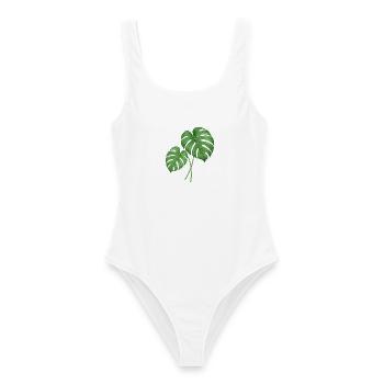 Monstera Leaves – Urban Jungle - Frauen Badeanzug - Weiß - Vorne - AI Model Female 172 dark (172cm)