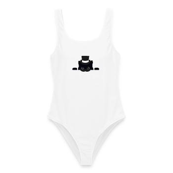 Top Hut Katze Monokel - Frauen Badeanzug - Weiß - Vorne - AI Model Female 172 dark (172cm)