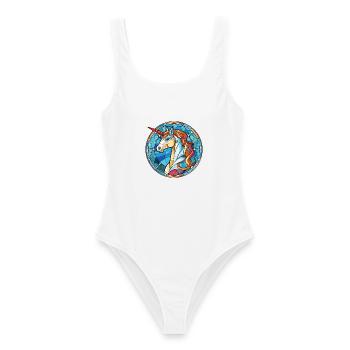 Einhorn bunte Aquarell Tier Illustration - Frauen Badeanzug - Weiß - Vorne - AI Model Female 172 dark (172cm)