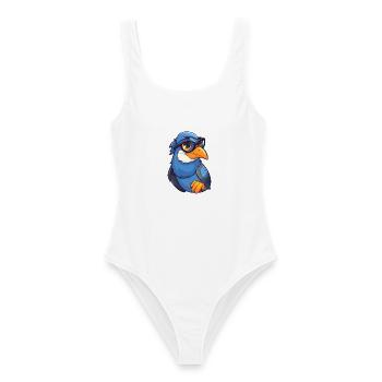 Jay trägt Brille Cartoon Kawaii Illustration - Frauen Badeanzug - Weiß - Vorne - AI Model Female 172 dark (172cm)