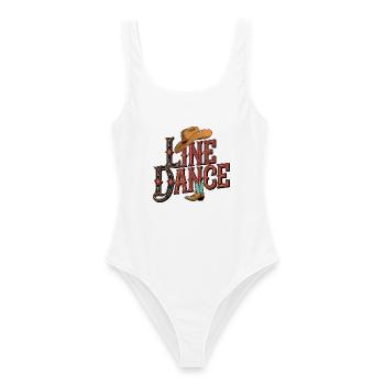 Line Dance mein Hobby - meine Passion - mein Ding - Frauen Badeanzug - Weiß - Vorne - AI Model Female 172 dark (172cm)
