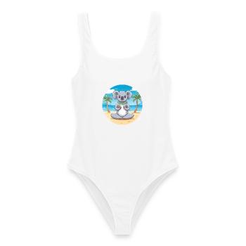 Koala-Karikatur-Yoga-Strand-Sommer-Illustration - Frauen Badeanzug - Weiß - Vorne - AI Model Female 172 dark (172cm)