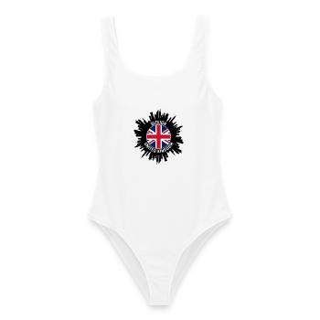 Slough Skyline UK Flagge Reise-Souvenir - Frauen Badeanzug - Weiß - Vorne - AI Model Female 172 dark (172cm)