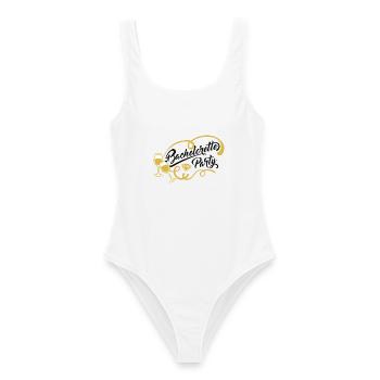 Bachelorette Party - JGA mit Sektgläsern - Frauen Badeanzug - Weiß - Vorne - AI Model Female 172 dark (172cm)