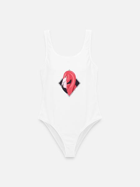 Flamingo im Rahmen - Grafischer Rosa Vogel - Frauen Badeanzug - Weiß
