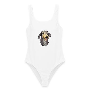 Scottish Deerhound Hunderasse Cartoon Kawaii Illust - Frauen Badeanzug - Weiß - Vorne - AI Model Female 172 dark (172cm)