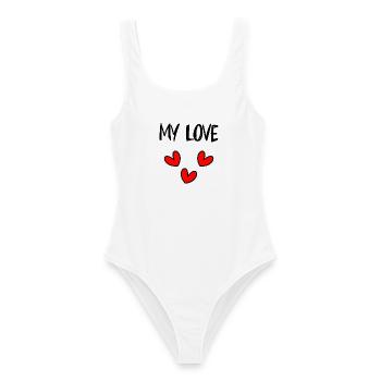 VALENTINSTAG. Junggesellinnenabschied. ICH LIEBE DICH. ICH LIEBE DICH. LIEBE - Frauen Badeanzug - Weiß - Vorne - AI Model Female 172 dark (172cm)