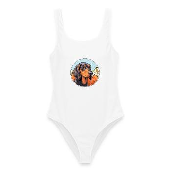 Andalusischer Jagdhund Rasse Cartoon Kawaii Watercol - Frauen Badeanzug - Weiß - Vorne - AI Model Female 172 dark (172cm)
