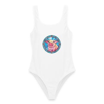 Schwein bunte Aquarell Tier Haustier Illustration - Frauen Badeanzug - Weiß - Vorne - AI Model Female 172 dark (172cm)