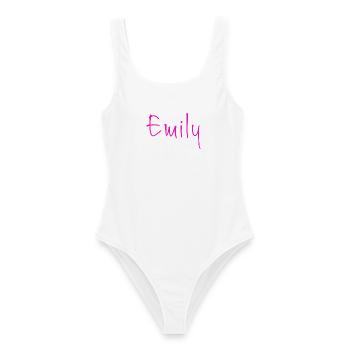 Emily Neon Pink Handschrift - Frauen Badeanzug - Weiß - Vorne - AI Model Female 172 dark (172cm)