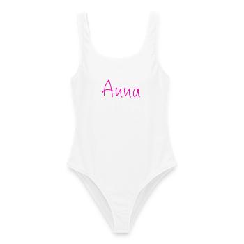 Anna Kalligrafie Neonpink - Frauen Badeanzug - Weiß - Vorne - AI Model Female 172 dark (172cm)