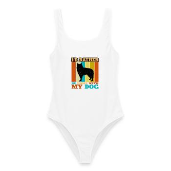 Alaskan Malamute Hundeliebhaber Silhouette Retro Sonnenuntergang - Frauen Badeanzug - Weiß - Vorne - AI Model Female 172 dark (172cm)