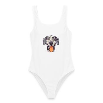 Deutsche Dogge Hunderasse Aquarell Karikatur Kawaii Cli - Frauen Badeanzug - Weiß - Vorne - AI Model Female 172 dark (172cm)