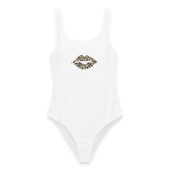 Lippen Leopard - Frauen Badeanzug - Weiß - Vorne - AI Model Female 172 dark (172cm)