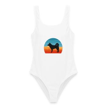Alaskan Klee Kai Hundeliebhaber Silhouette Retro Sonnenuntergang - Frauen Badeanzug - Weiß - Vorne - AI Model Female 172 dark (172cm)