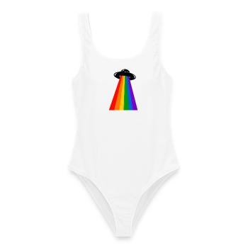 UFO Regenbogen - Frauen Badeanzug - Weiß - Vorne - AI Model Female 172 dark (172cm)