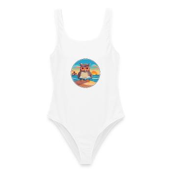 Eule Niedliche Lustige Karikatur Kawaii Buch Strand - Frauen Badeanzug - Weiß - Vorne - AI Model Female 172 dark (172cm)