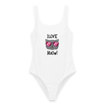 I love Meow - Graue Katze mit Herzbrille - Frauen Badeanzug - Weiß - Vorne - AI Model Female 172 dark (172cm)