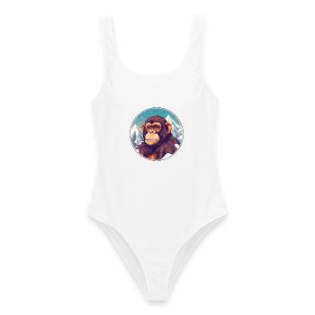 Schimpanse Aquarell Cartoon Kawaii Haustier Tier Co - Frauen Badeanzug - Weiß - Vorne - AI Model Female 172 dark (172cm)