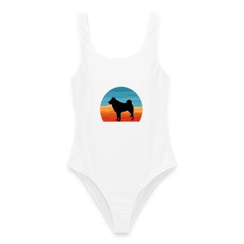 Finnischer Spitz Hundeliebhaber Silhouette Vintage Sonnenuntergang - Frauen Badeanzug - Weiß - Vorne - AI Model Female 172 dark (172cm)