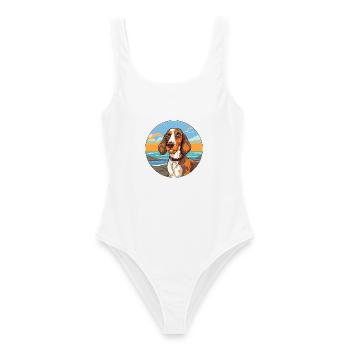 Russischer Harlekin Hund Rasse Cartoon Kawaii - Frauen Badeanzug - Weiß - Vorne - AI Model Female 172 dark (172cm)