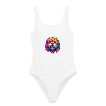 Lhasa Apso Hunderasse Aquarell Karikatur Kawaii Col - Frauen Badeanzug - Weiß - Vorne - AI Model Female 172 dark (172cm)