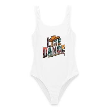 Line Dance mein Hobby - meine Passion - mein Ding - Frauen Badeanzug - Weiß - Vorne - AI Model Female 172 dark (172cm)