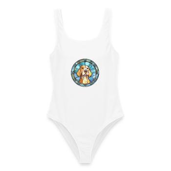 Dunker Hund Rasse Buntes Glas Buntes Aquarell - Frauen Badeanzug - Weiß - Vorne - AI Model Female 172 dark (172cm)