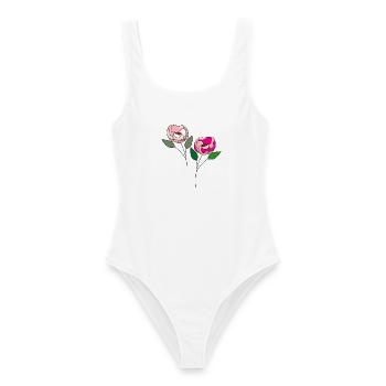 zwei Blumen - Frauen Badeanzug - Weiß - Vorne - AI Model Female 172 dark (172cm)