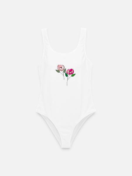 zwei Blumen - Frauen Badeanzug - Weiß