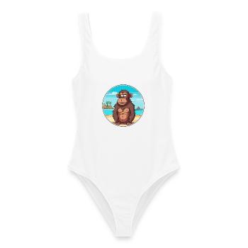 Pavian Aquarell Cartoon Kawaii Clipart Tier - Frauen Badeanzug - Weiß - Vorne - AI Model Female 172 dark (172cm)