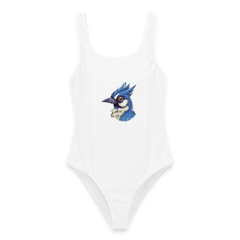 Blauer Eichelhäher Buntes Aquarell Cartoon Kawaii Tier - Frauen Badeanzug - Weiß - Vorne - AI Model Female 172 dark (172cm)