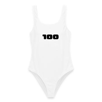 100. 100 JAHRE. 100-JÄHRIGES JUBILÄUM. 100. GEBURTSTAG - Frauen Badeanzug - Weiß - Vorne - AI Model Female 172 dark (172cm)