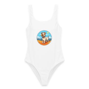 Sporting Lucas Terrier Hunderasse Cartoon Kawaii - Frauen Badeanzug - Weiß - Vorne - AI Model Female 172 dark (172cm)