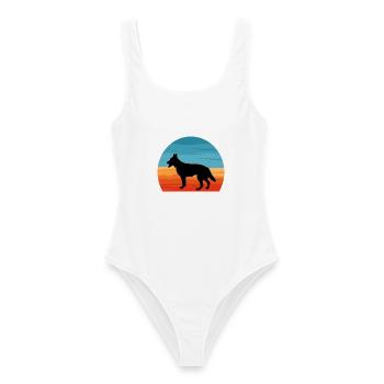 Berger Blanc Suisse Hundesilhouette Retro Sonnenuntergang - Frauen Badeanzug - Weiß - Vorne - AI Model Female 172 dark (172cm)