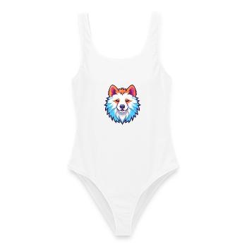 Amerikanische Eskimo-Hunderasse Aquarell-Karikatur Kawai - Frauen Badeanzug - Weiß - Vorne - AI Model Female 172 dark (172cm)