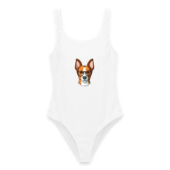 Basenji Hunderasse Aquarell Karikatur Kawaii Brille - Frauen Badeanzug - Weiß - Vorne - AI Model Female 172 dark (172cm)