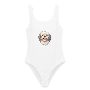 Lhasa Apso Hunderasse Aquarell Karikatur Kawaii Cli - Frauen Badeanzug - Weiß - Vorne - AI Model Female 172 dark (172cm)